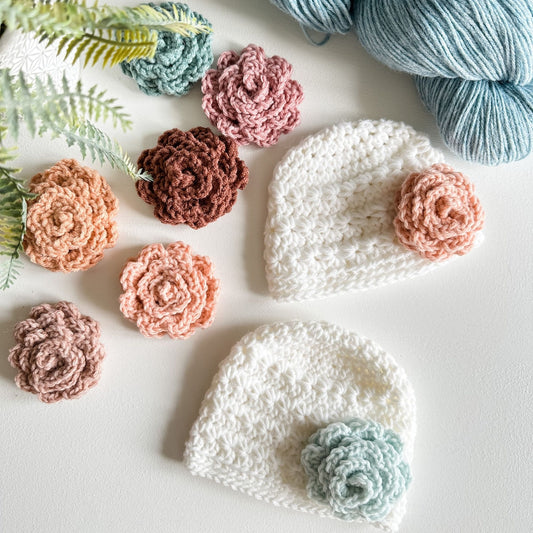 CROCHET HAT PATTERN/ Star Stitch Big Bow Baby Hat, Rose Flower Beanie